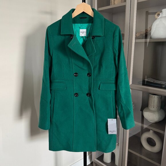 Cinzia Rocca Double Breasted Coat NEW Forest Green Wool Cashmere Jacket Size 10